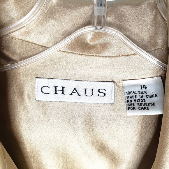 Chaus Short Sleeve Blouse 100% Silk Bronze Color Size 14 - Picture 6 of 6
